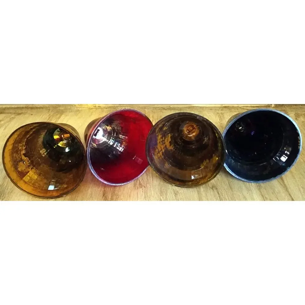 Christmas PLASTIC BELL Ornaments Silver Gold & Red Prism Pattern Lot Of 4